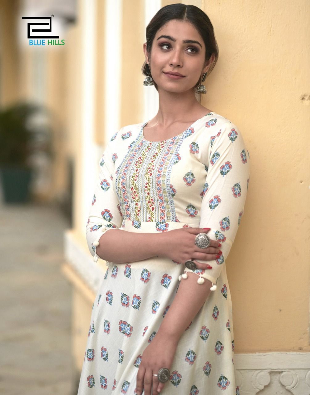 Blue Hills Pom Pom 3 Rayon Printed Ethnic Wear Long Anarkali Kurti Collection
